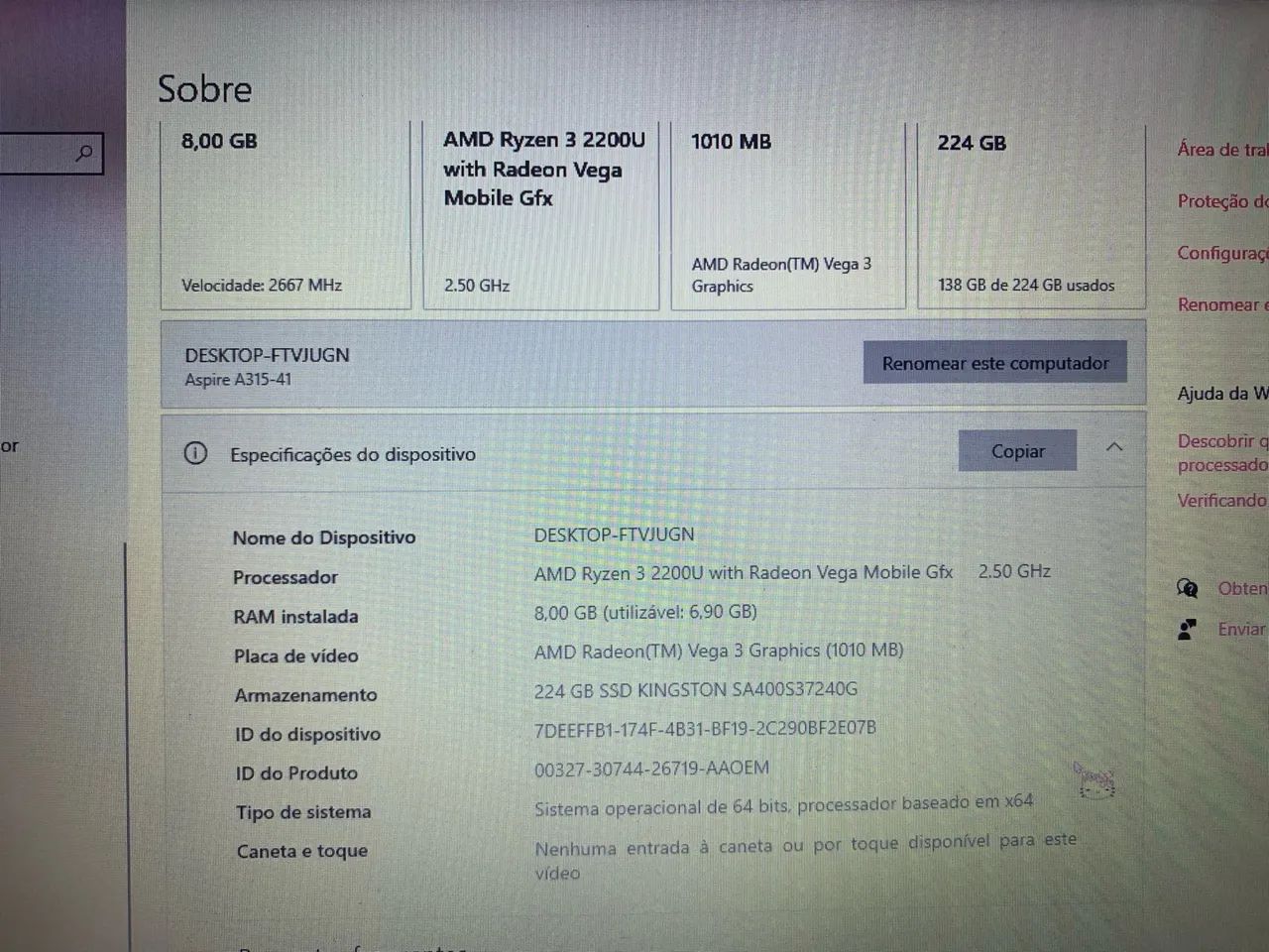 notebook acer 222gb armazenamento 8gb ram  - Foto 3