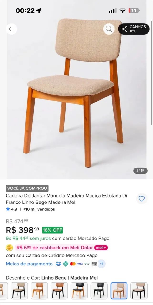 Vendo 5 cadeiras de sala de jantar
