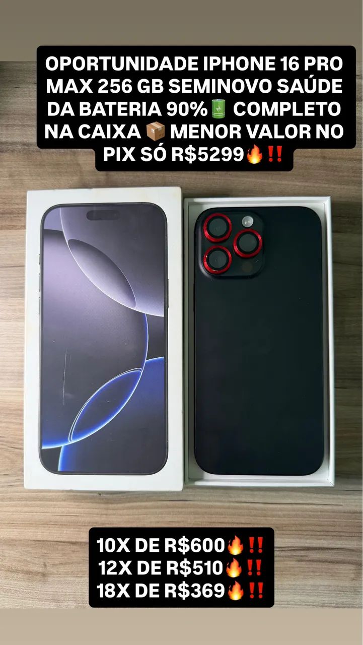 iPhone 16 pro max 256 gb na caixa bateria 90%