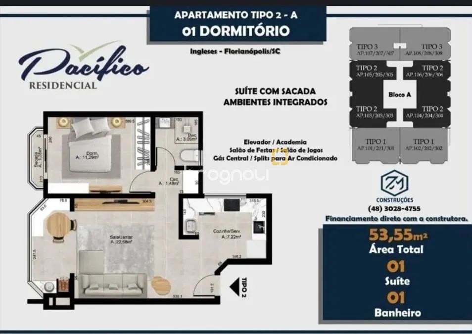 BROGNOLI VENNDE - APARTAMENTO NOVO 1 DORMITÓRIO - INGLESES - Foto 3