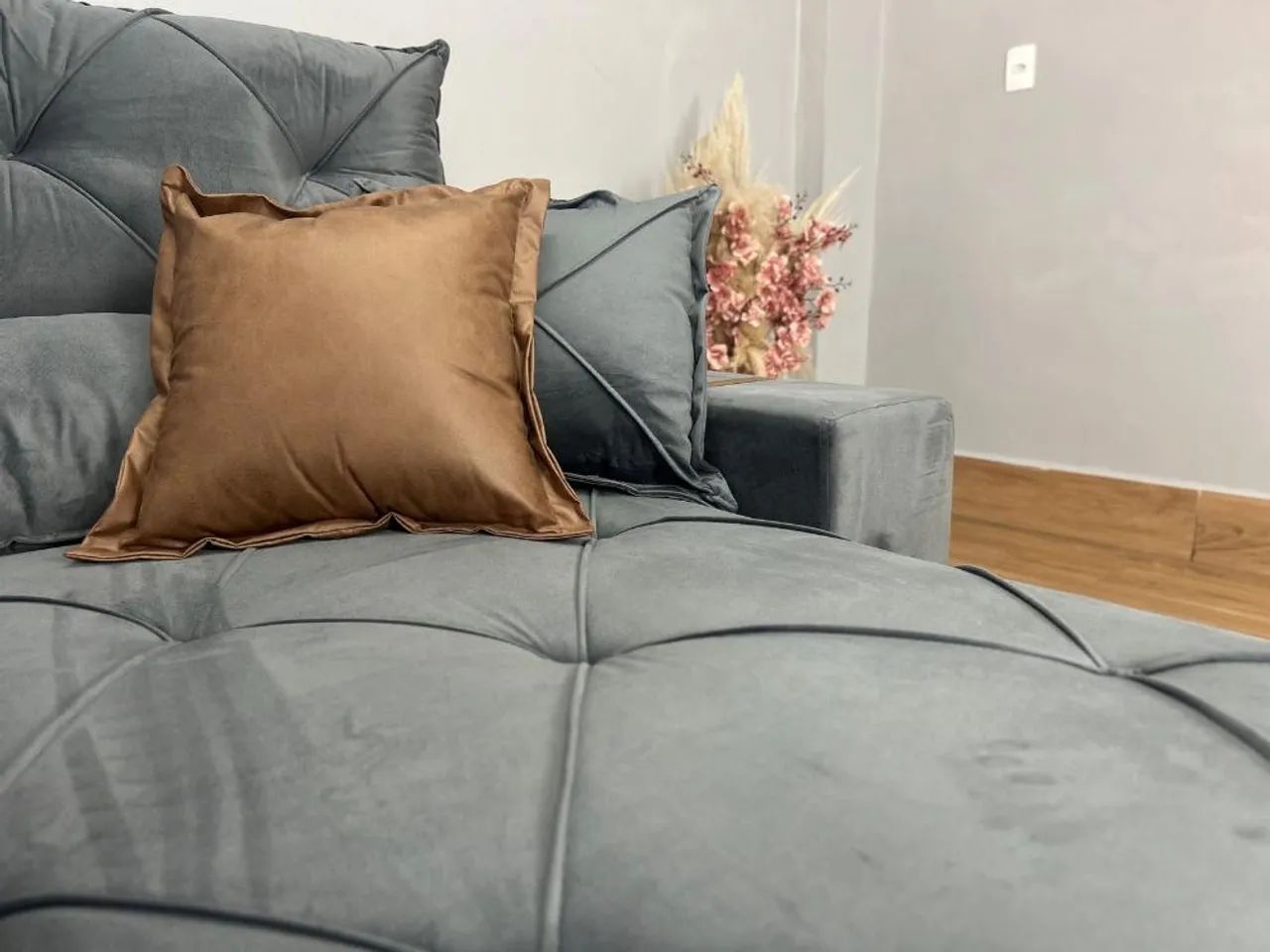 Sofá Retrátil e Reclinável Gran Bello 2.00m - Cinza Veludo l62 - Foto 2