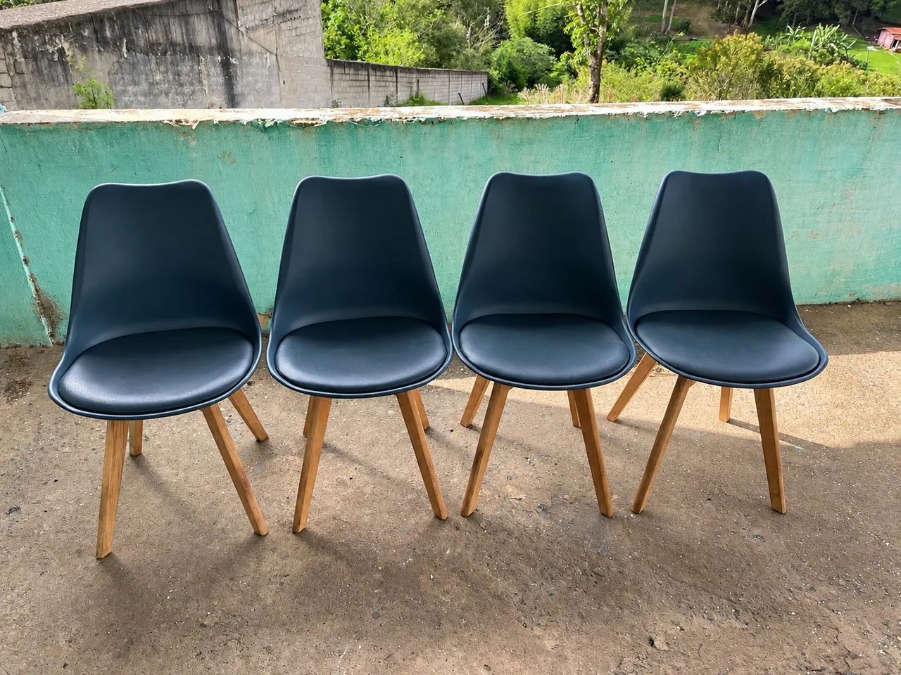 Kit 4 cadeiras Leda com assento estofado Turquesa