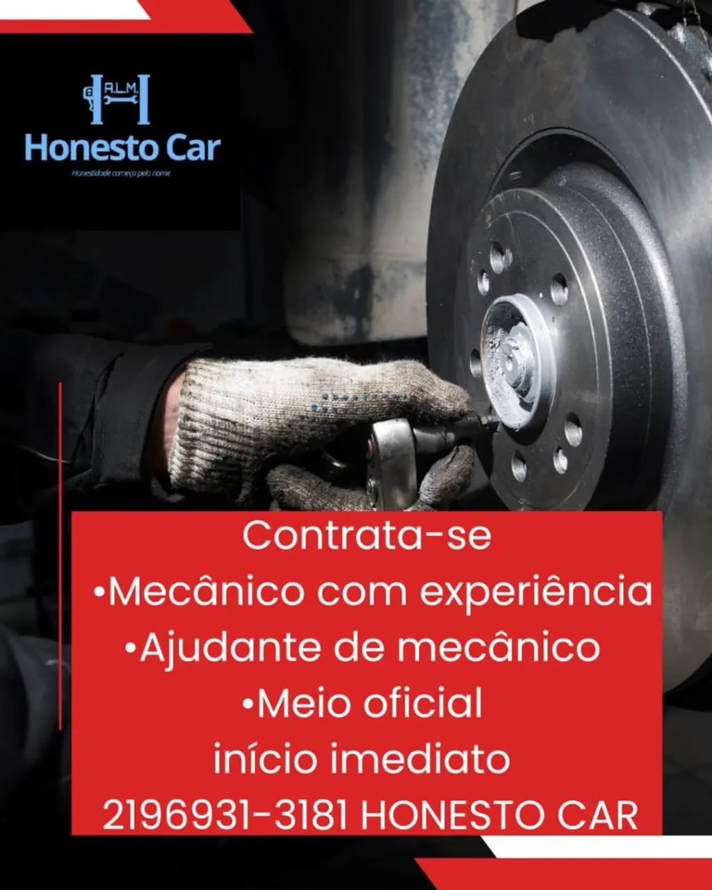 Vaga para Mecânico ou Mecânica 