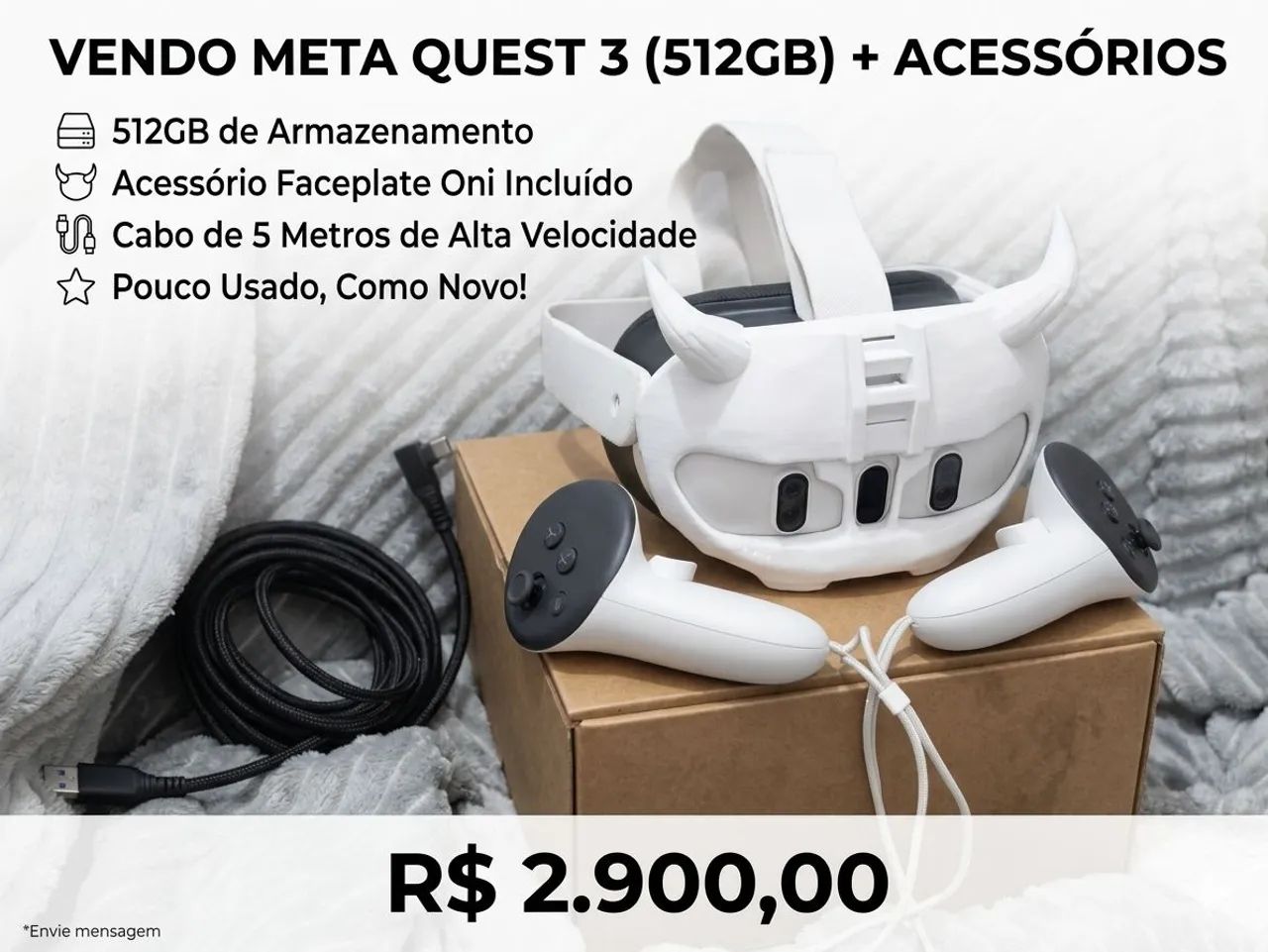 Quest3 512GB アクセサリ付 Meta Quest 3 512GB + Cabo 5m + Acessório Máscara Oni - Consoles de
