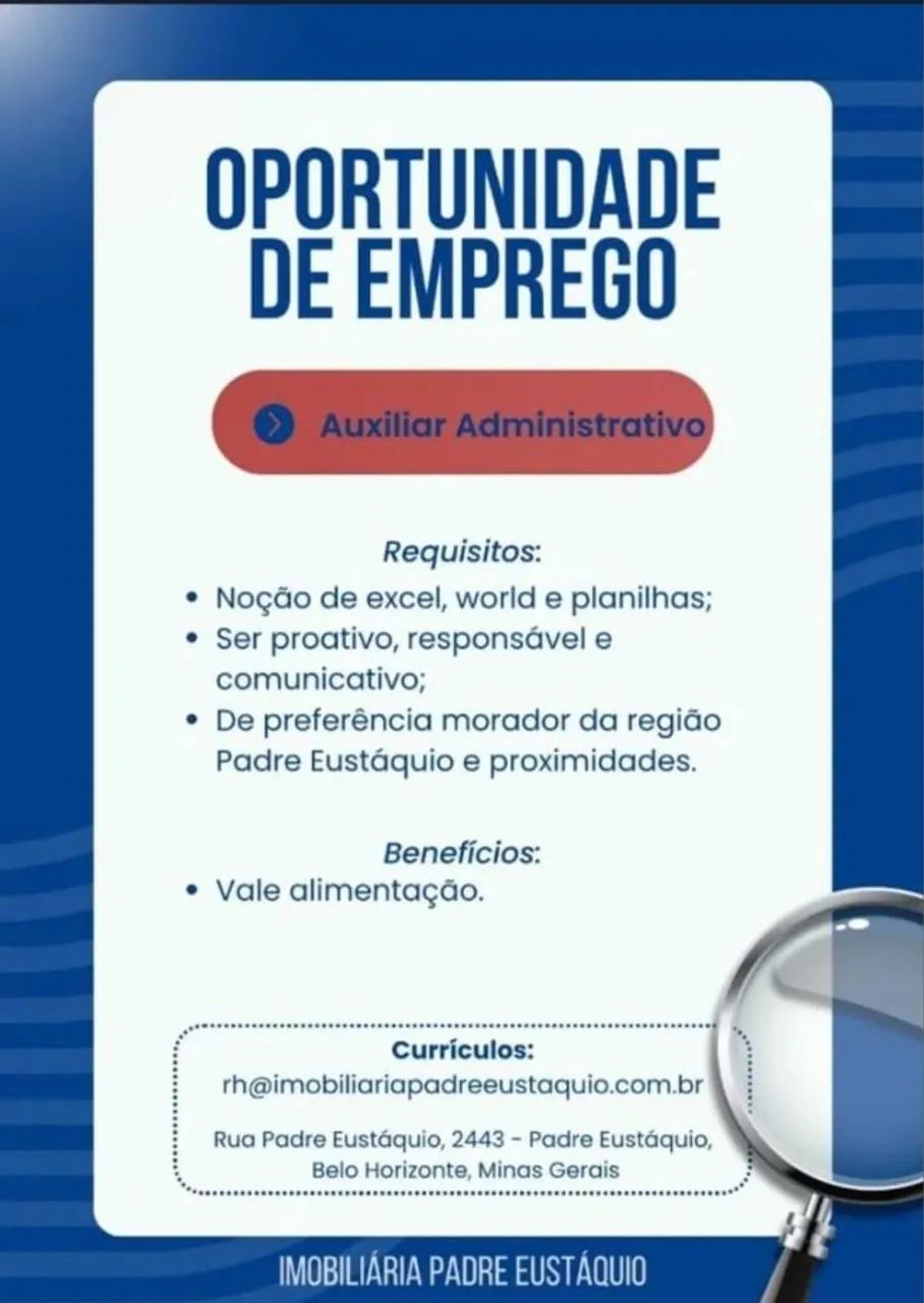 VAGA PARA AUXILIAR ADMINISTRATIVO