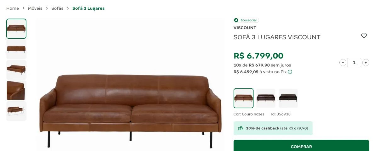 Sofá de Couro 3 lugares Tok&Stok - Foto 4
