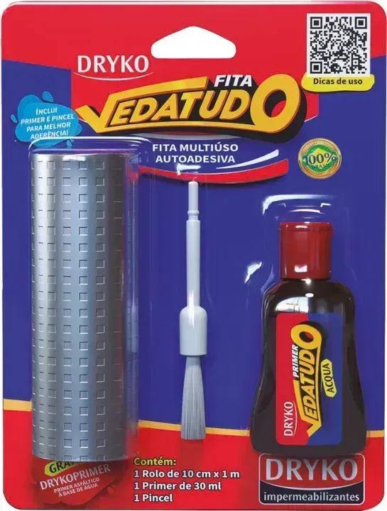 Fita adesiva impermeável, 10 cm x 1 m, alumínio, para pequenos reparos, Vedatudo, DRYKO