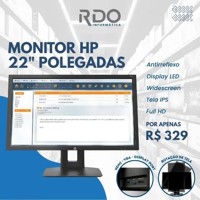 Monitor 22 HP LED V22b - Tela Ampla e Boa Definição