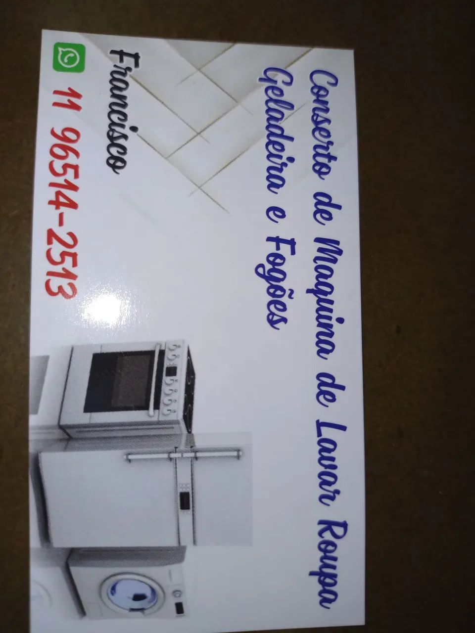 Conserto de geladeiras, máquinas de lavar roupas.