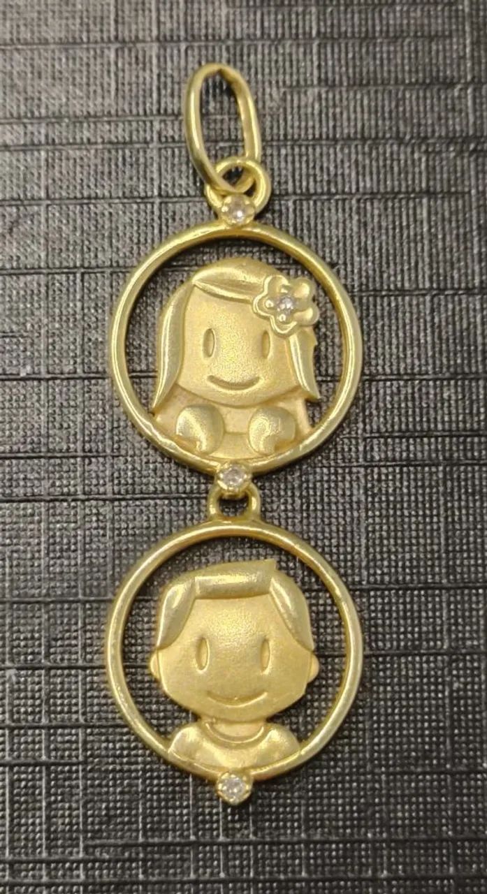 Pingente ouro diamantes irmãos