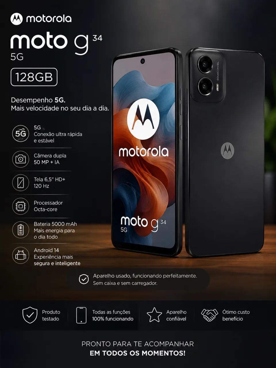 Motorola Moto G34 5G 128GB - Funcionando Perfeitamente
