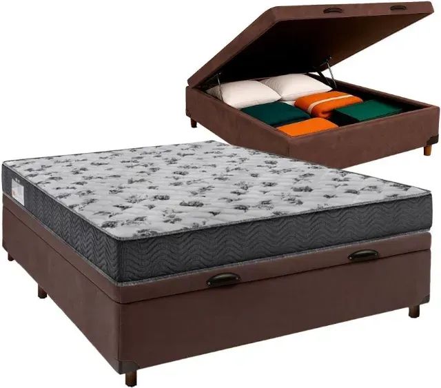 Conjunto de Colchão Casal Molas Ensacadas e Cama Box Baú Marrom