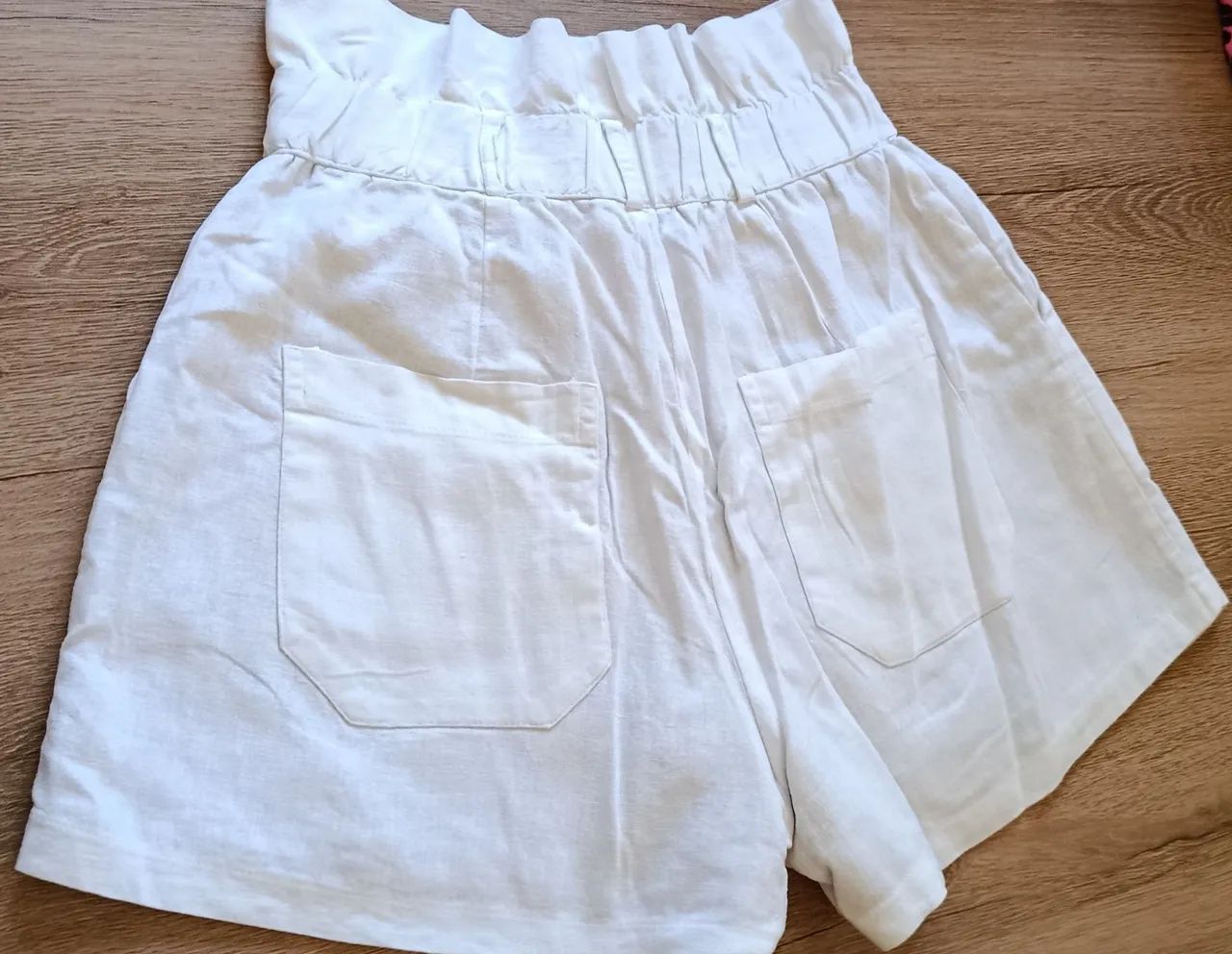 Short Linho G Branco Forrado Conservado - Foto 2