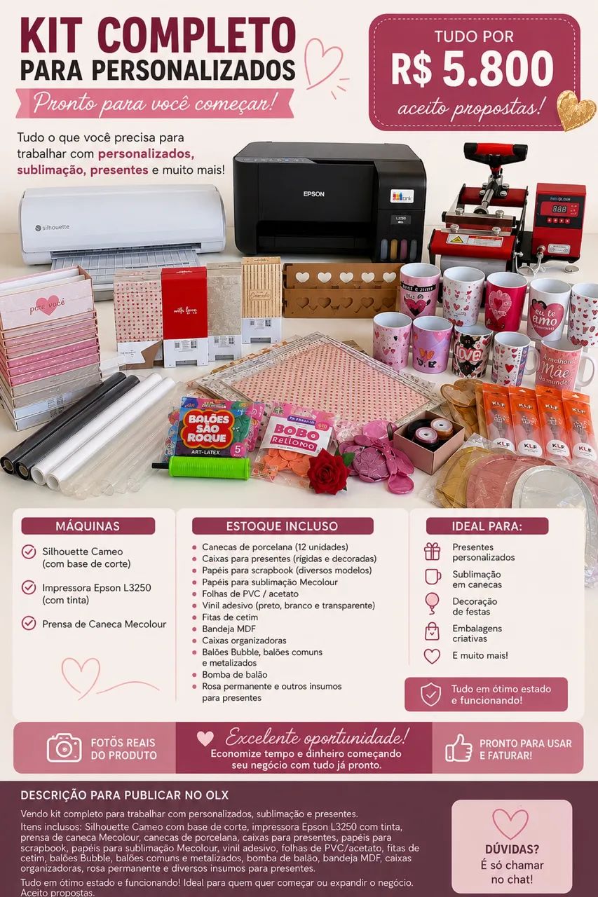 Kit Completo Personalizados | Silhouette + Epson L3250 + Prensa + Estoque