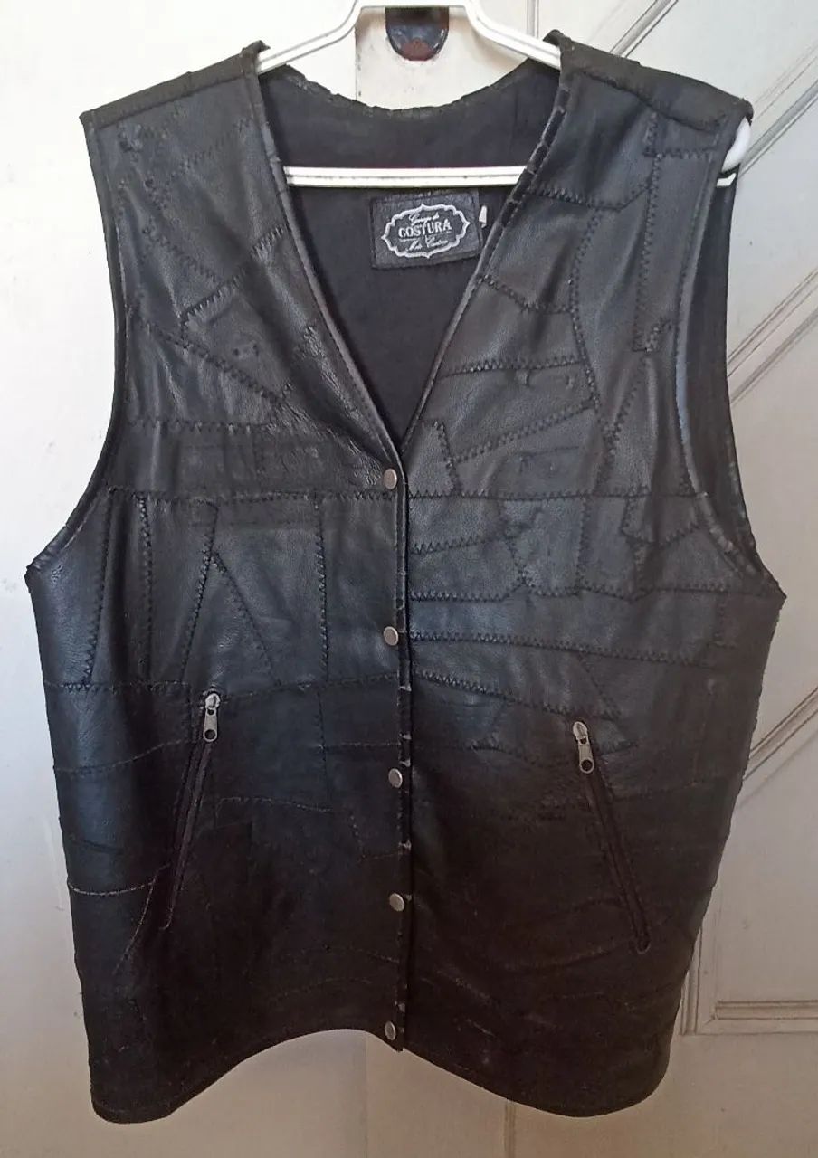 Colete de couro legítimo motociclista 