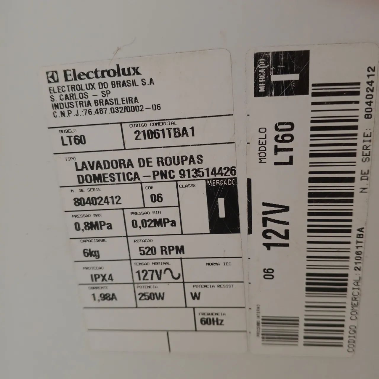 MÁQUINA DE LAVAR ELECTROLUX 06KG 
