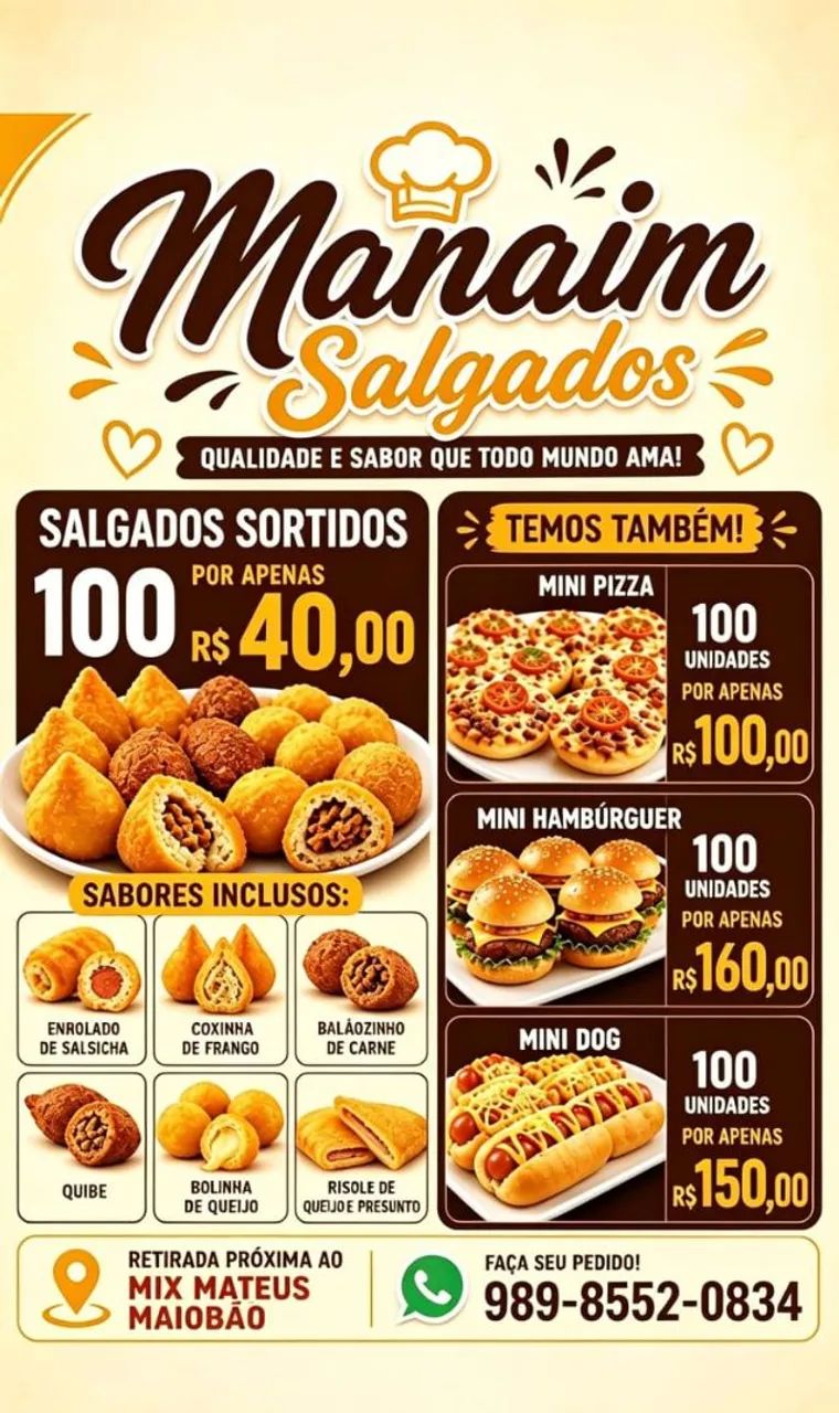 Salgados pra eventos a partir de 40,00