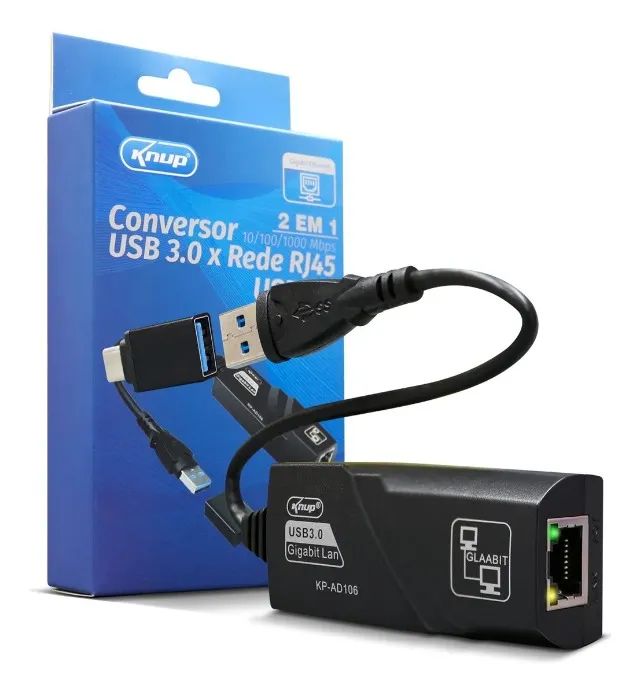 Adaptador de Rede Usb 3.0 Gigabit Flexível C/adaptador Tipo c Kp-ad106 *ENTREGA GRÁTIS*