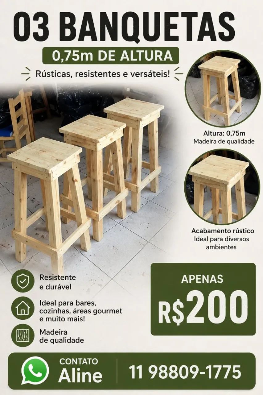 Banquetas de madeira rústicas