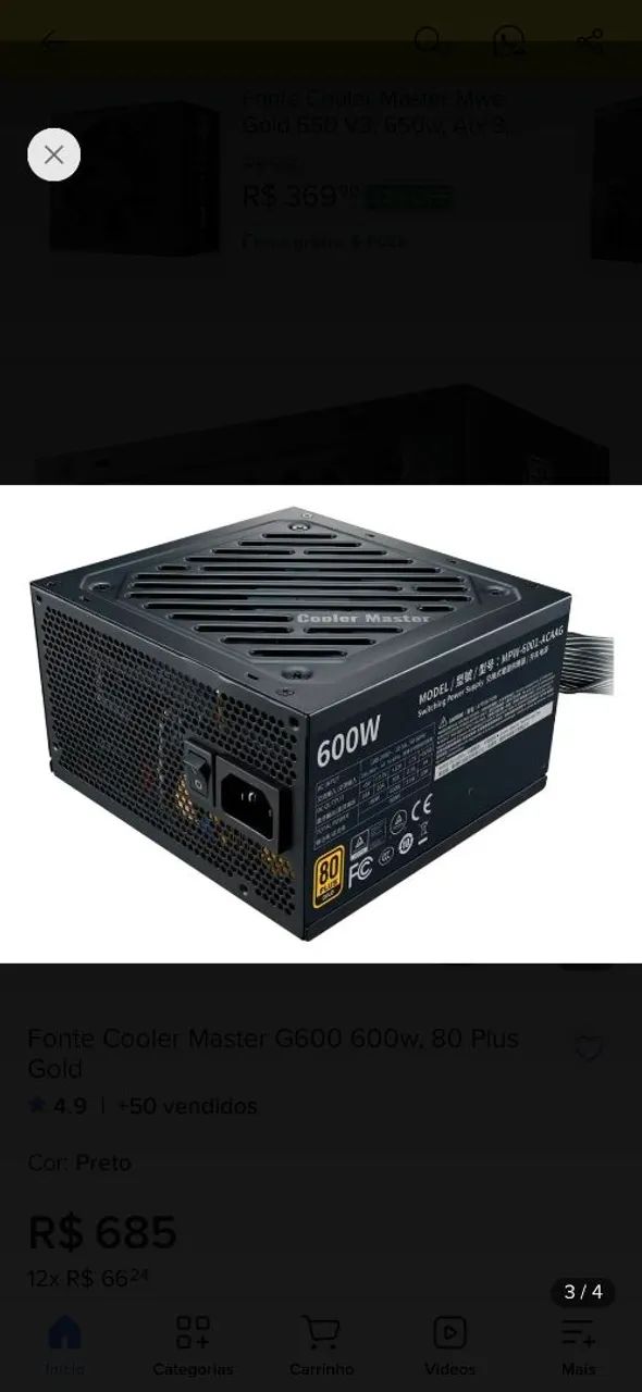 Fonte Cooler Master, G600, 80plus Gold - 600W - Foto 3