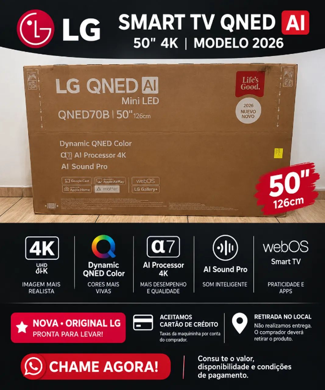 Smart TV LG QNED Mini LED AI 4K QNED70 50 Polegadas 2026