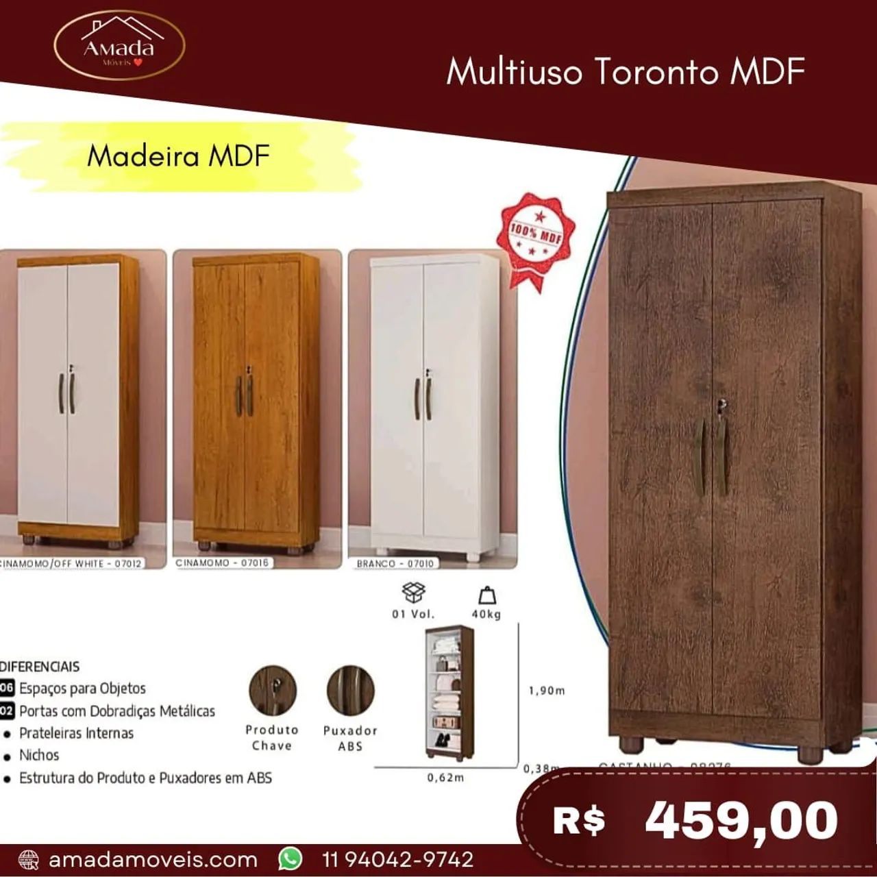 Multiuso Toronto MDF - à pronta entrega 