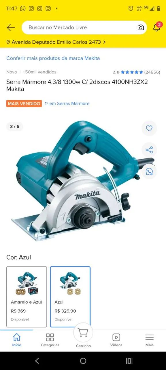 Serra Mármore Makita Nh3 1300w 220v com carvões novos originais e 2 discos - Foto 6