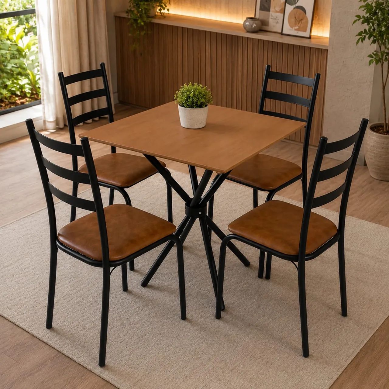 Conjunto Mesa Tubular  c/4 Cadeiras l76