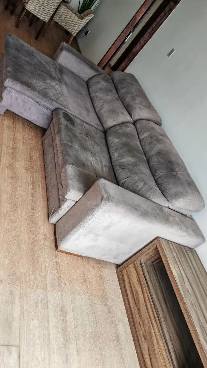 Sofá retrátil Suede cinza 2,5m - Foto 4