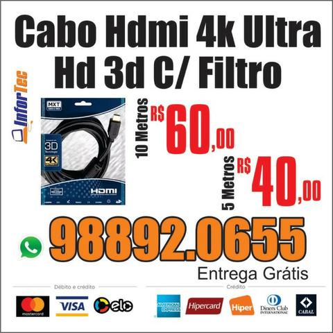 Cabo Hdmi 4K Ultra HD 3D - 5 e 10 Metros MXT Tv Dvr Gamer Entrega Gratis