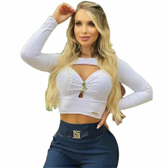 Cropped manga longa blusa com bojo sereia da terra