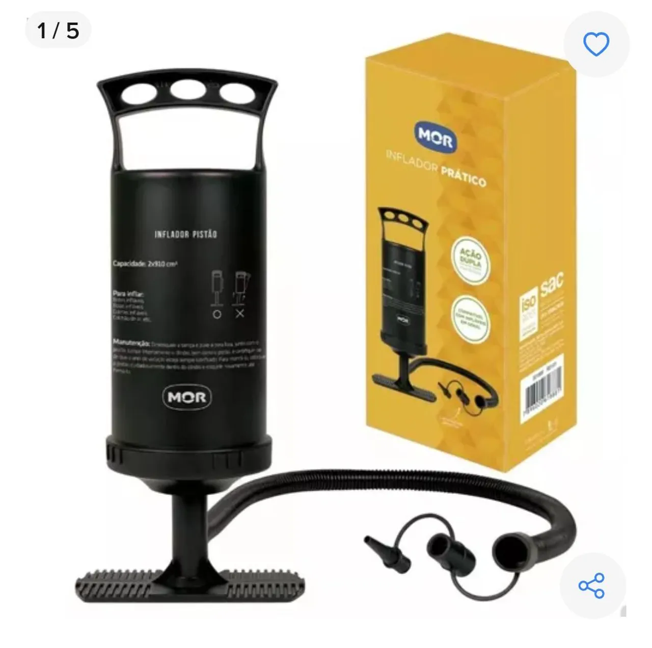 Inflador Prático Mor, 3 adaptadores