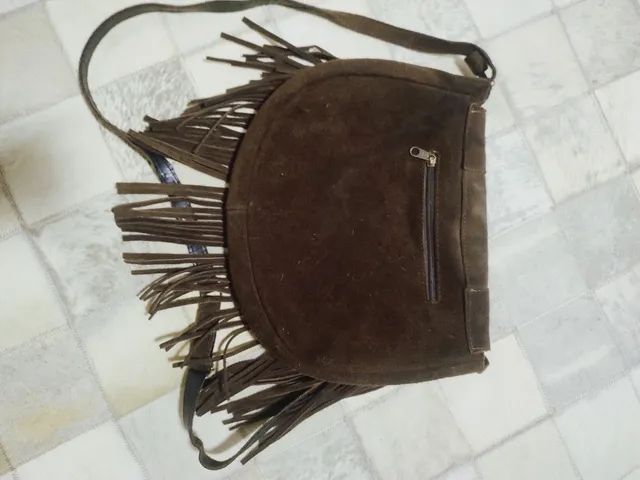 Bolsa de couro tira colo com franjas  - Foto 3