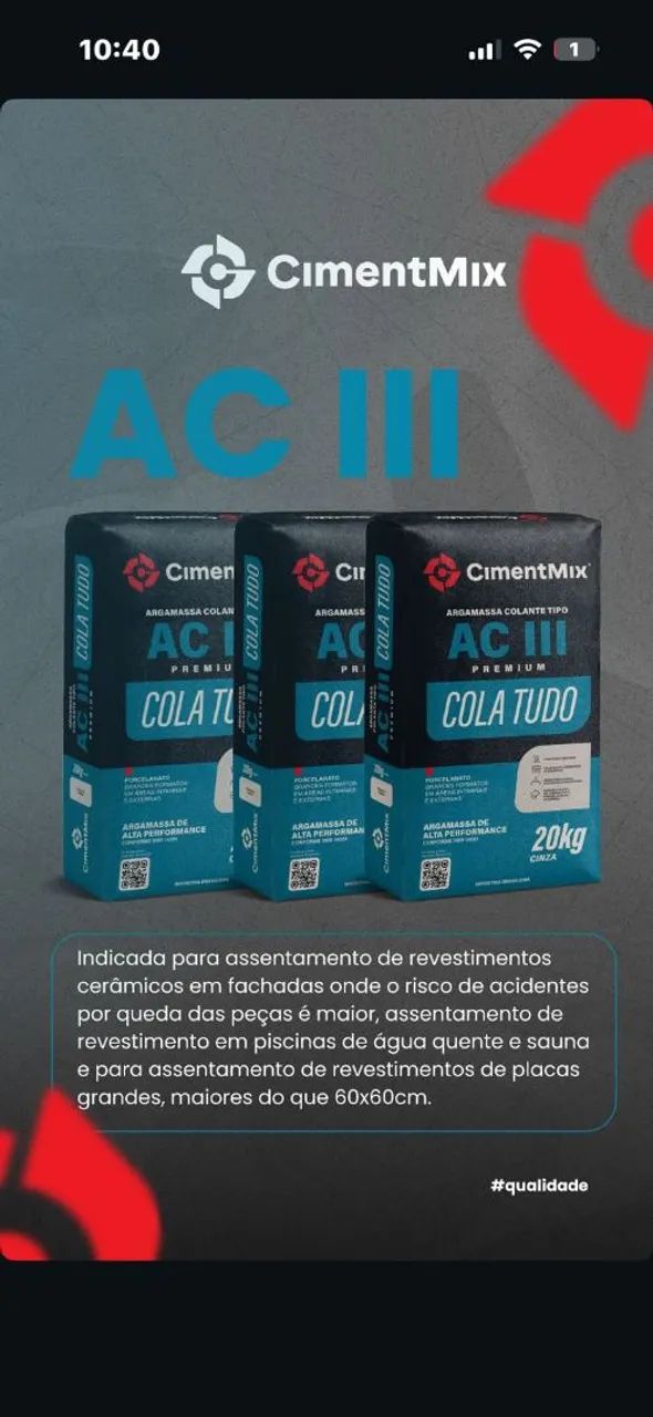 Argamassa AC 3 CIMENTMIX COLA TUDO