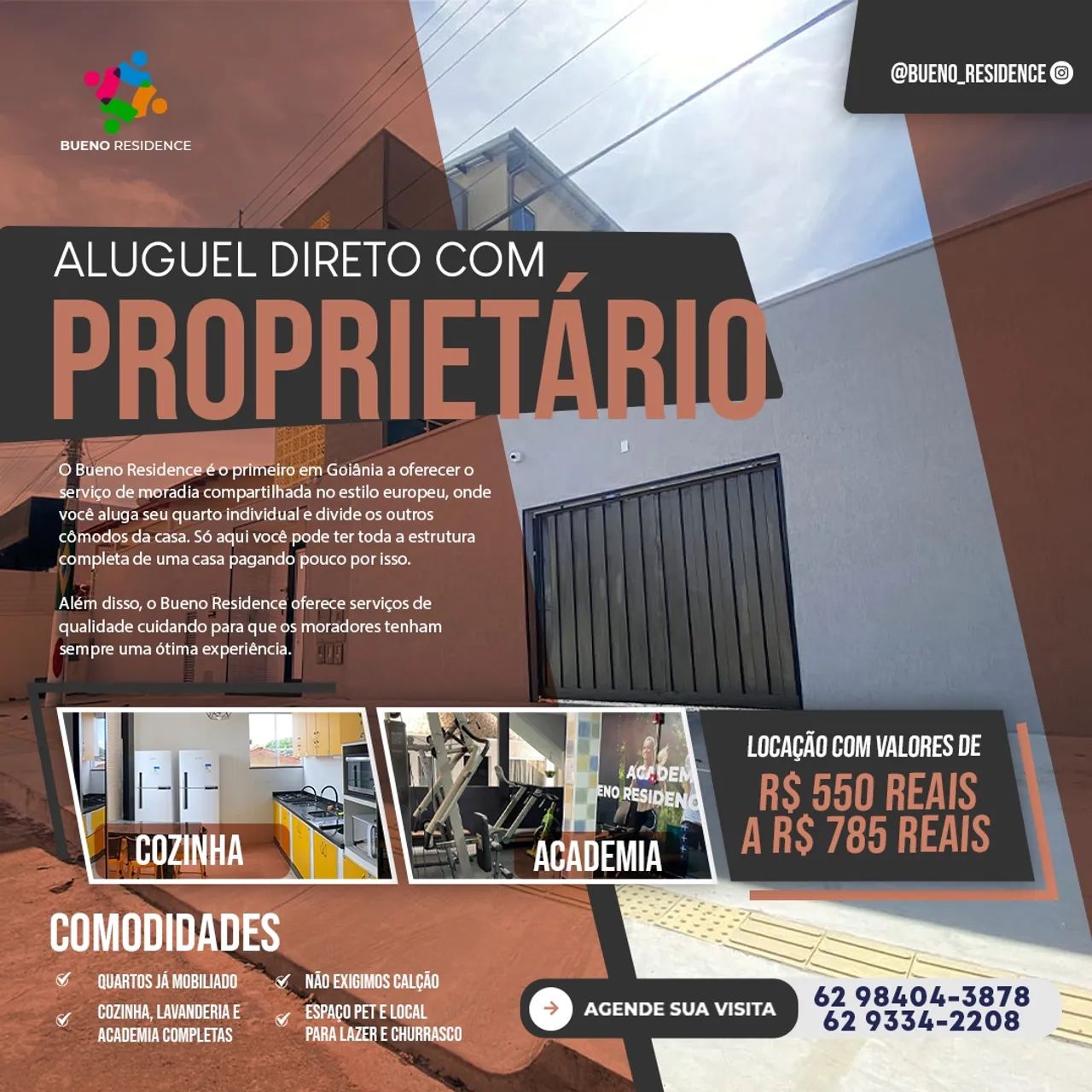 kitnet mobiliada com áreas comuns compartilhadas Vila Santa Helena - Goiânia - GO