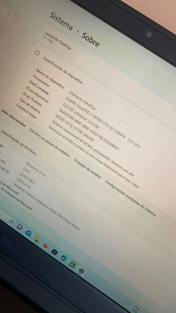 Notbook Dell Gamer G7 I7 8750h 32gb DDR4 Geforce Gtx 1060  - Foto 2