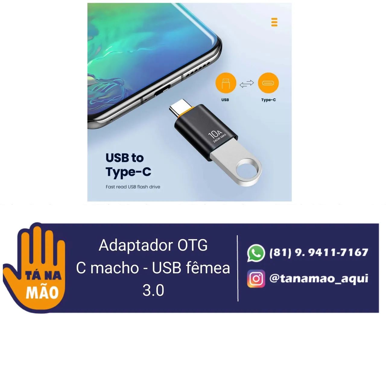 Adaptador OTG USB-C 3.0 10A - Foto 3