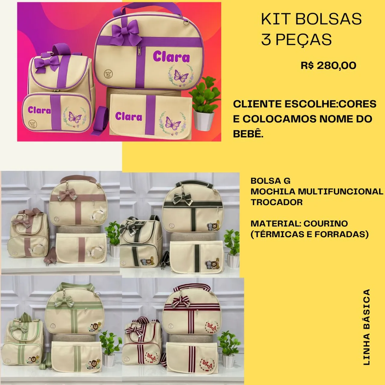 Kit Bolsas Maternidade Personalizado 3 Peças