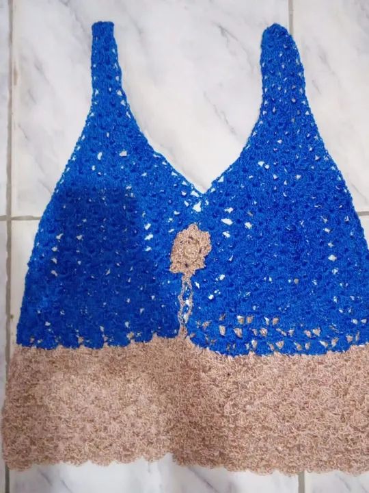 Blusa saida de praia Crochê Azul  - Foto 3