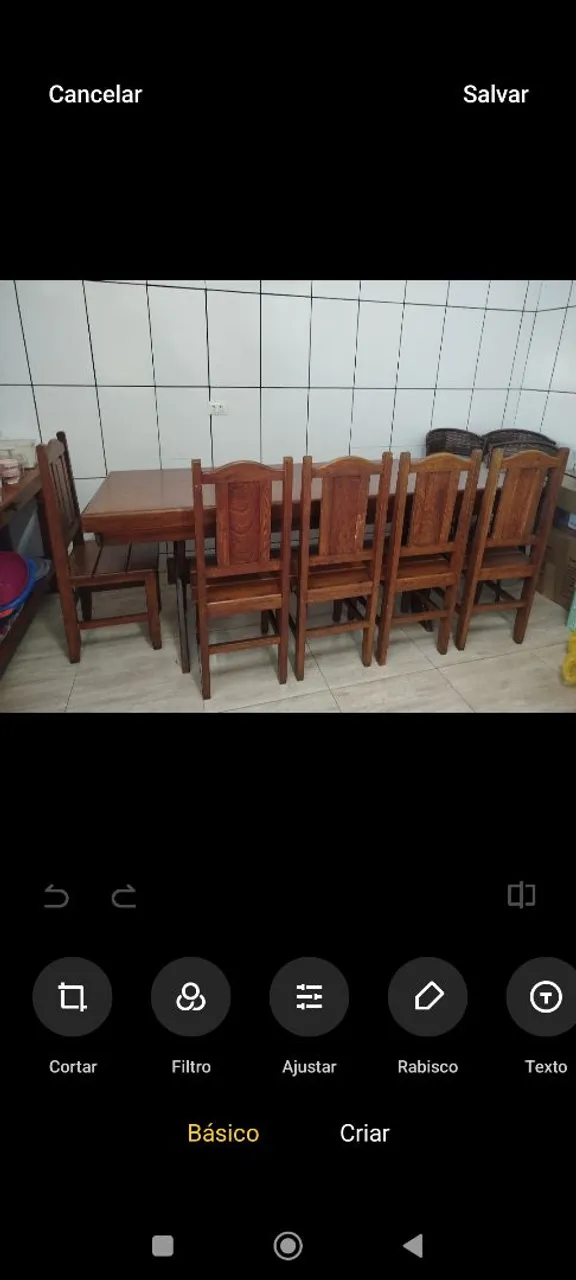 Mesa de jantar de madeira maciça com 6 cadeiras