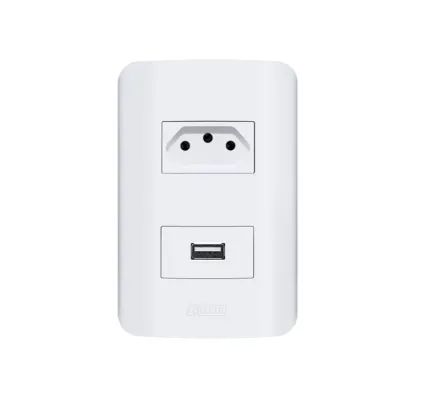 TOMADA SIMPLES 10A C/ USB BRANCO MODULAR CANOA - CANOA