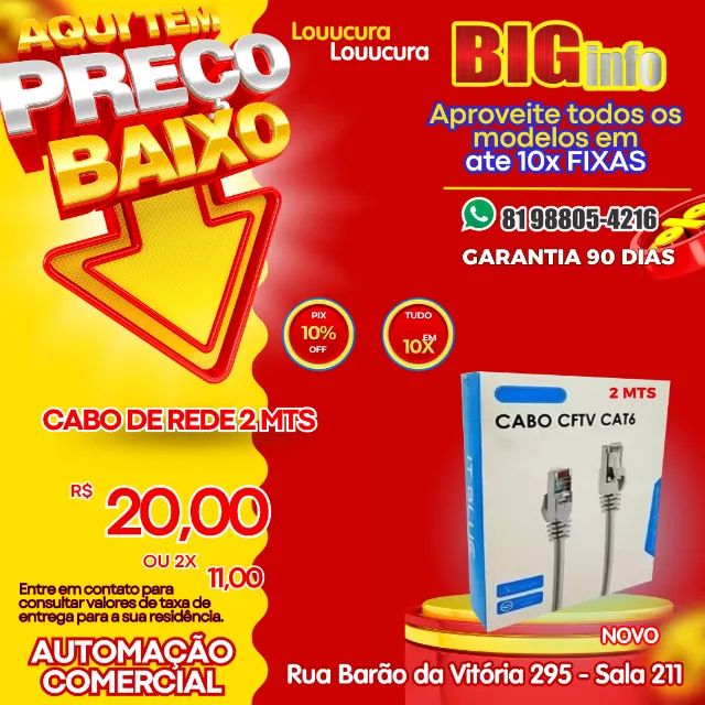 Cabo De Rede Blindado 2m Ethernet Rj45 Cat6 2 Metros