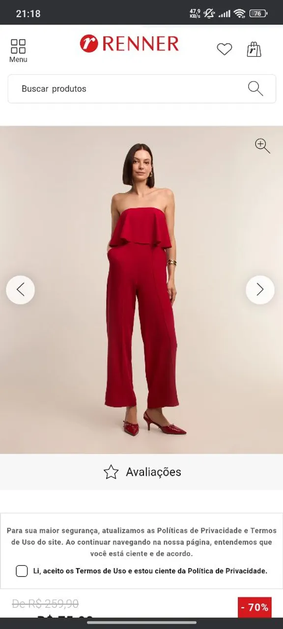 Macacão vermelho Renner