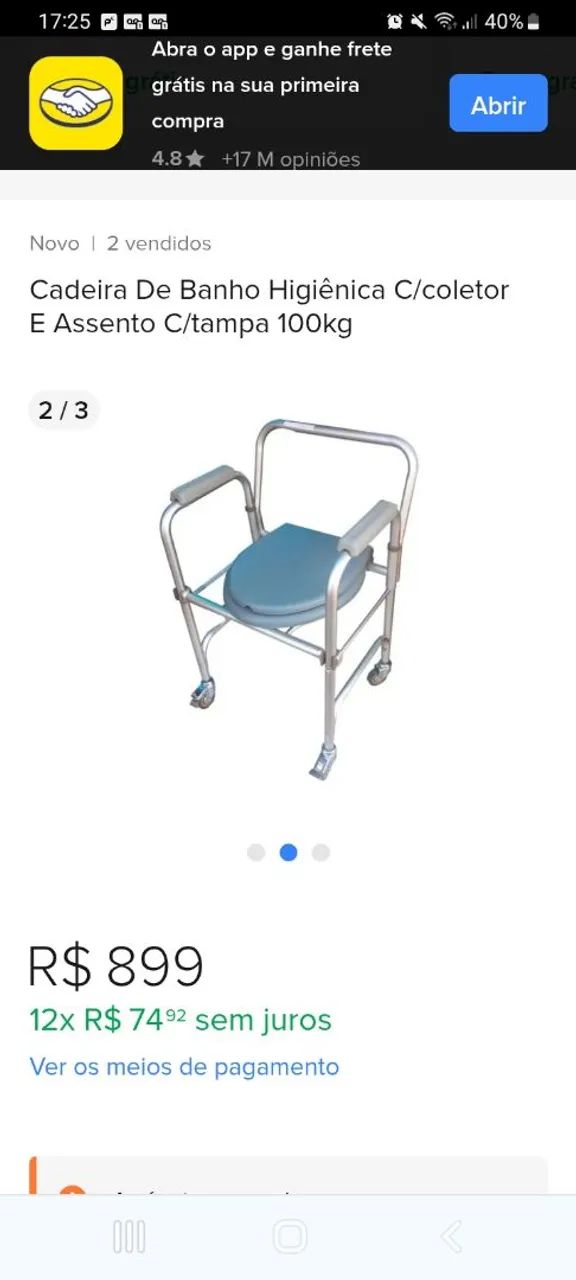 Cadeira de Banho Higiênica C/coletor e Assento C/tampa 100kg