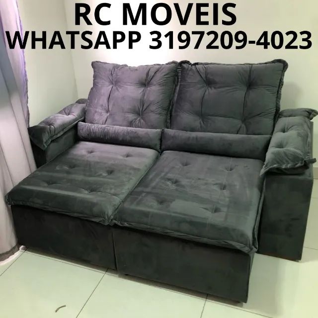 Sofá 2m Londres Retrátil - Veludo, D33 Pillow e Encosto Siliconado