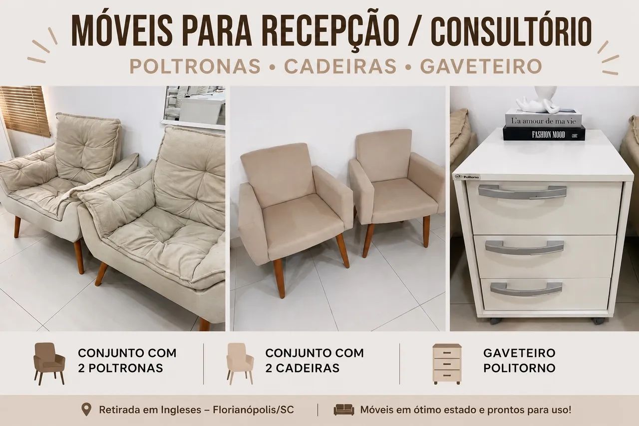Móveis para Recepção/Consultório - Poltronas, Cadeiras e Gaveteiro 