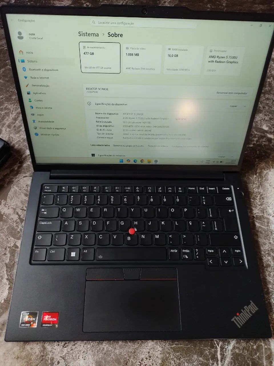 Notebook Lenovo E14 - ADM Ryzen - 5º Geração - Série 7000 - Foto 5