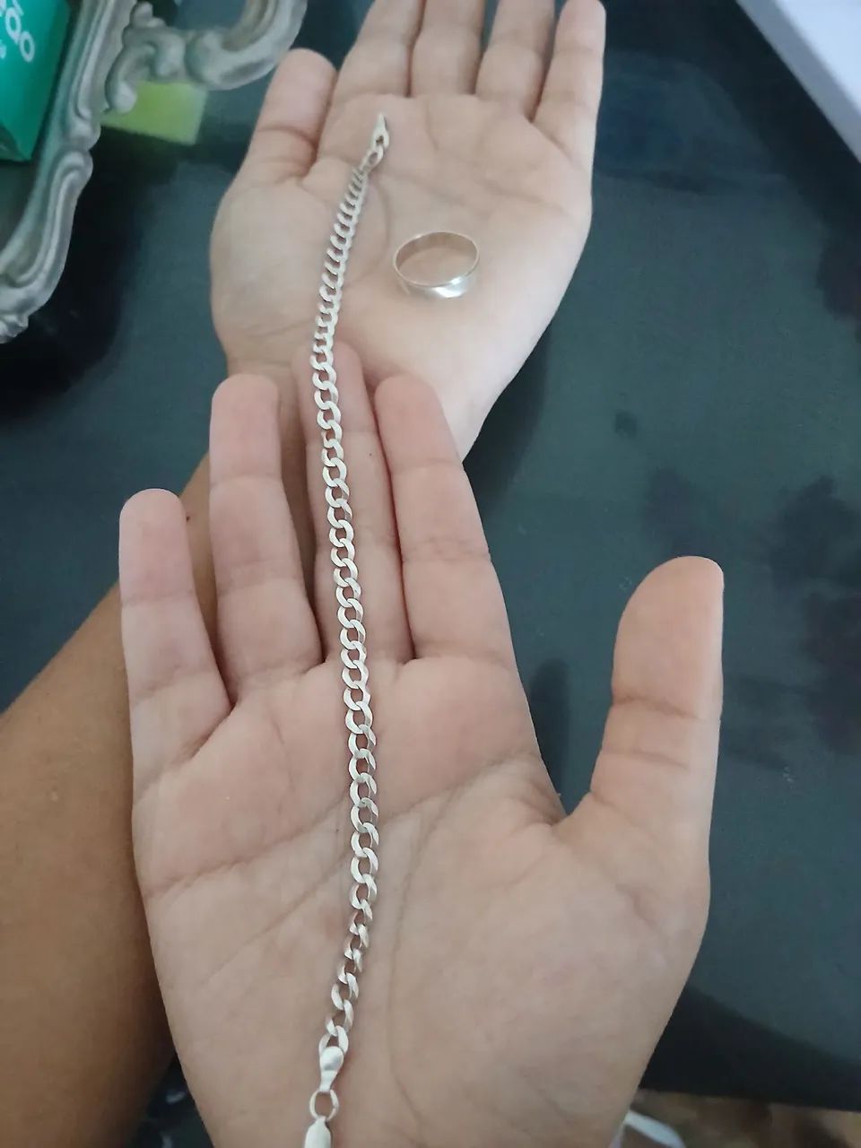 Pulseira e anel de prata