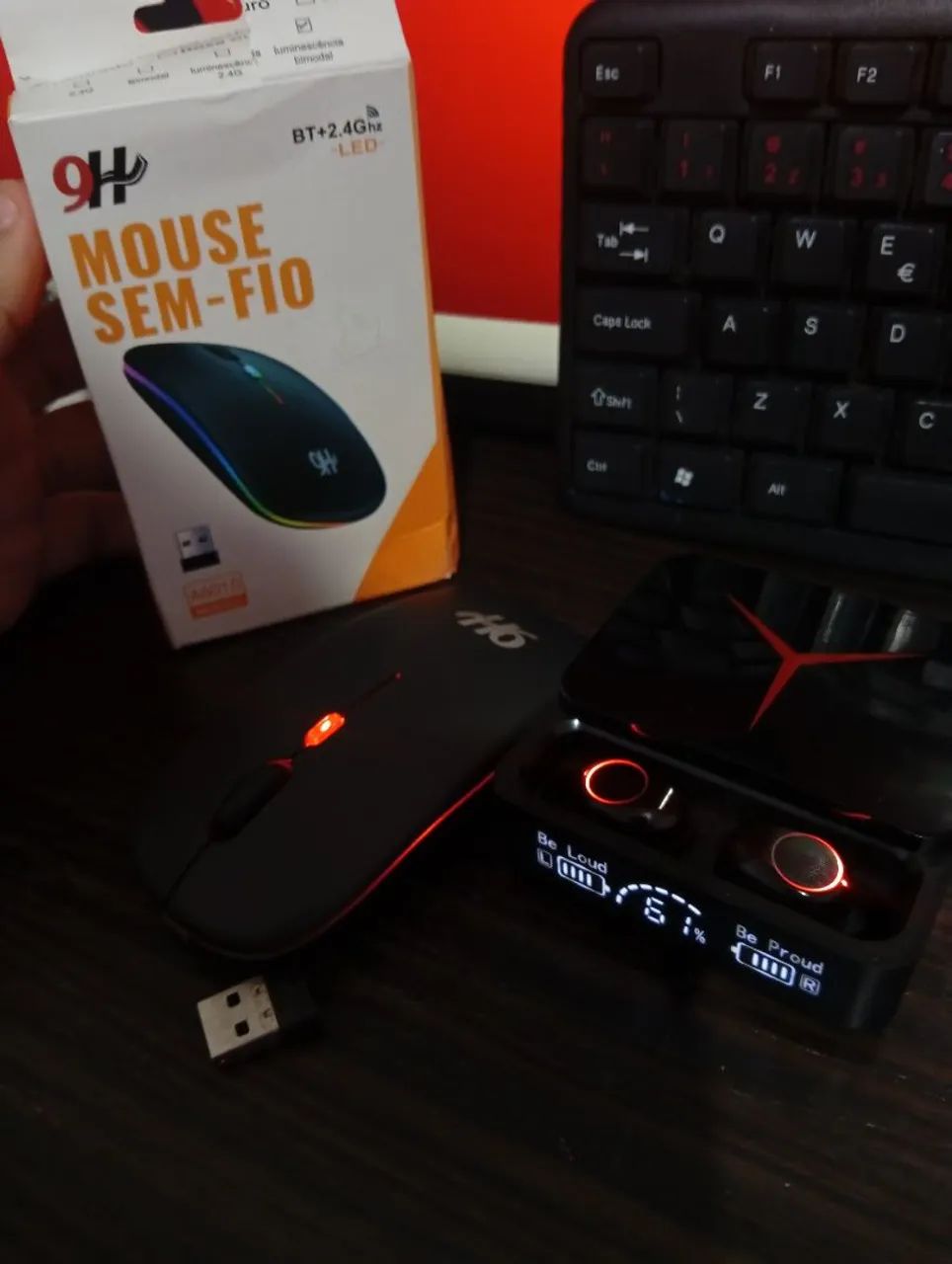COMBO Mouse Sem Fio LED + Fone Bluetooth M10 com Display  - Foto 2
