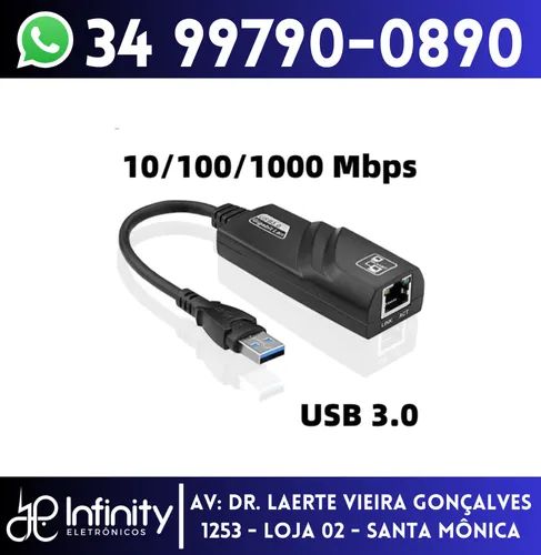 Adaptador de Rede USB 3.0 p/ RJ45 10/100/1000Mbps